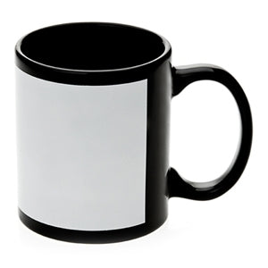 MUGS - BLACK CERAMIC 11 oz with White Panel  36/CASE