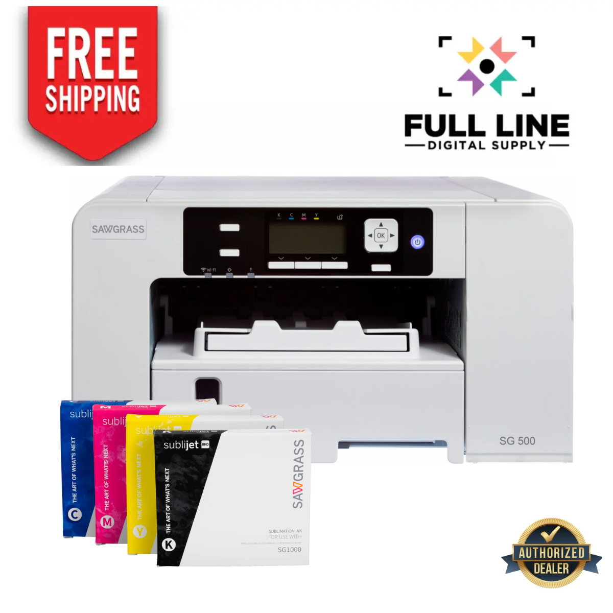 Sawgrass SG500 Sublimation Printer + Standard Installation Kit (Sublijet 31ml x4 Inks) + Free Paper