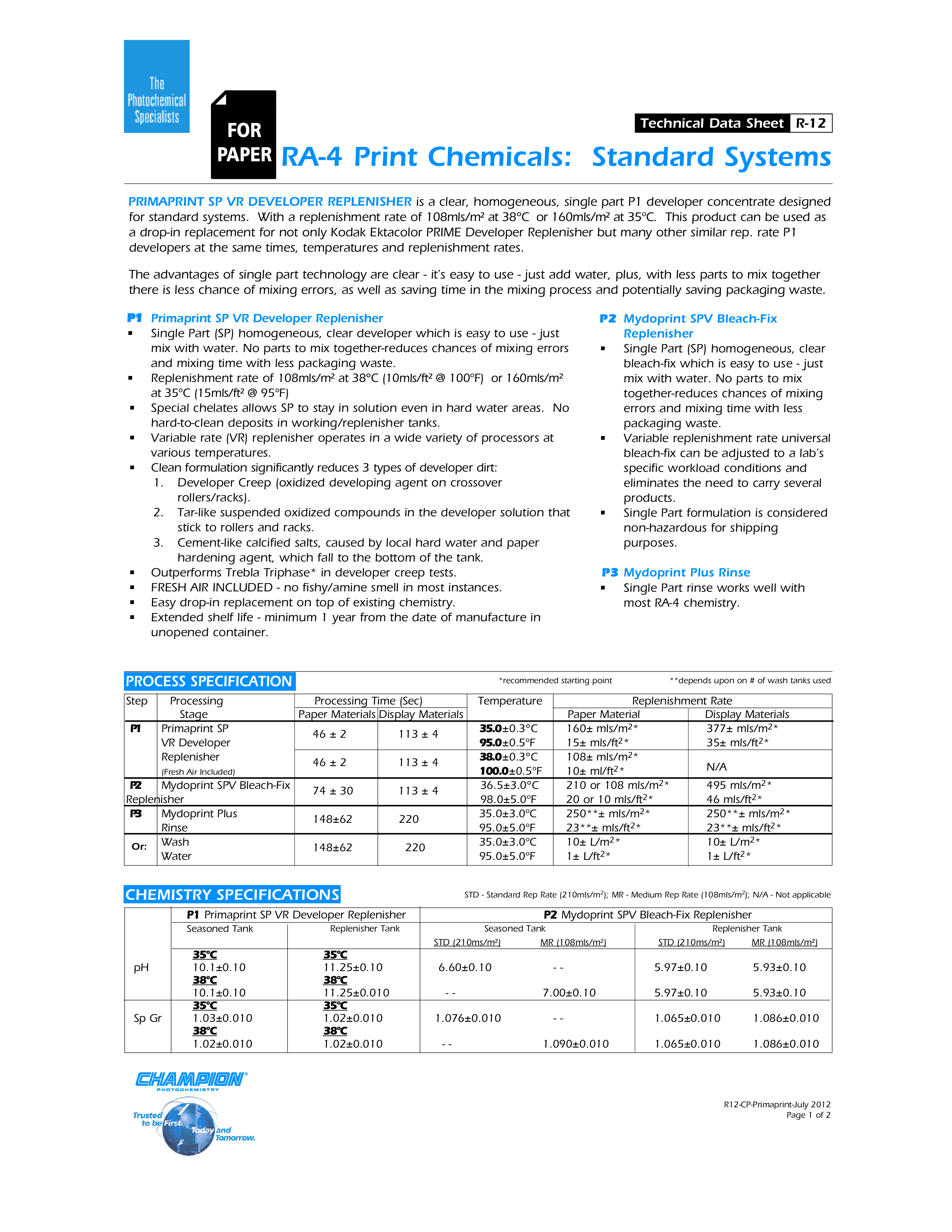 CHAMPION P2 Mydoprint SPV Bleach-Fix Replenisher 4x10L- 140558