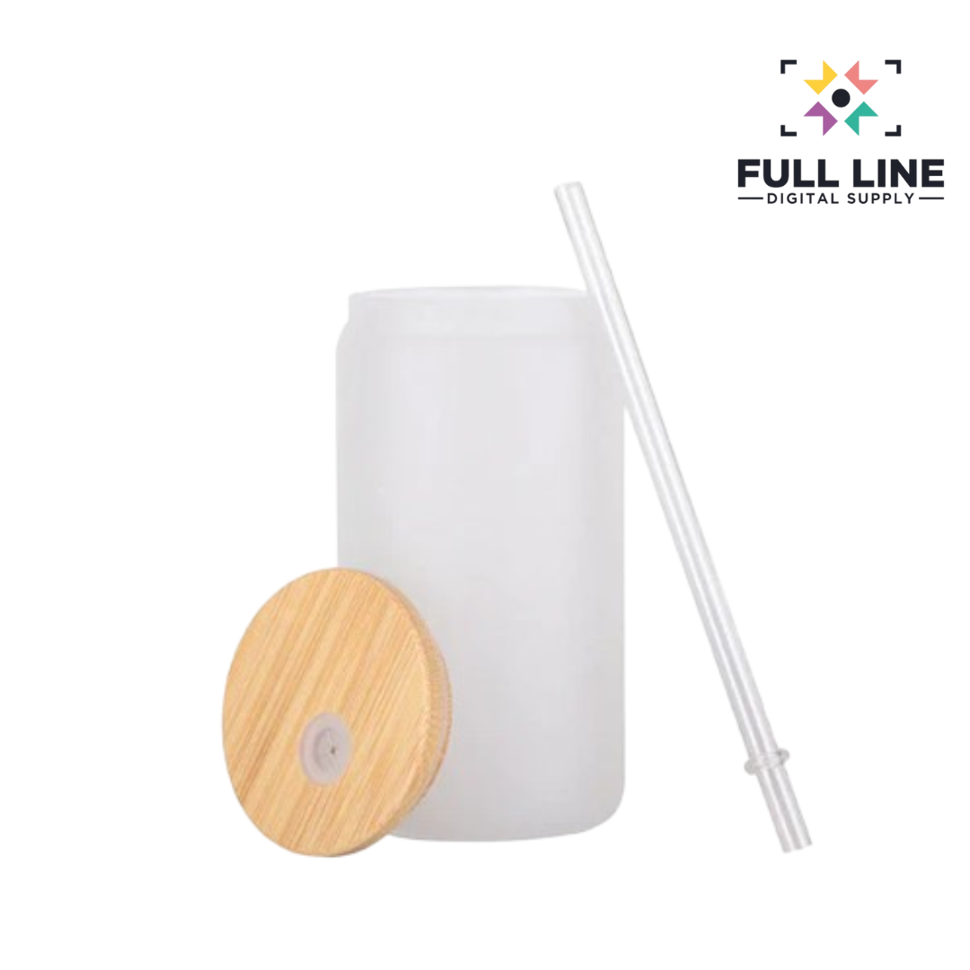 16oz  Sublimation Frosted Glass Jar with Bamboo Lid and Straw (25 pk)