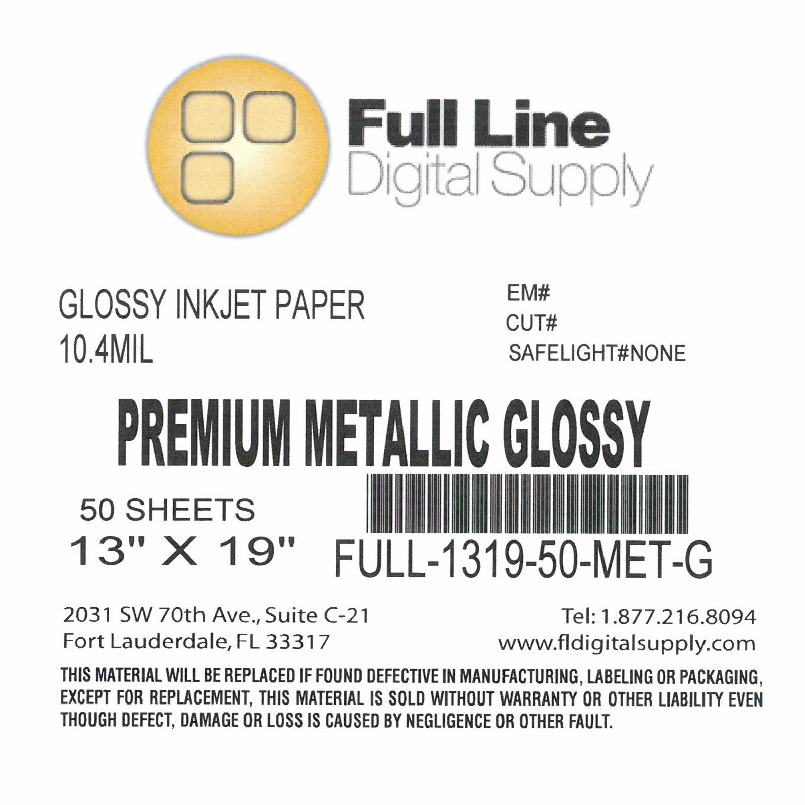 FULL LINE PREMIUM METALLIC GLOSSY PHOTO PAPER 13" X 19" 50 Sheet Box