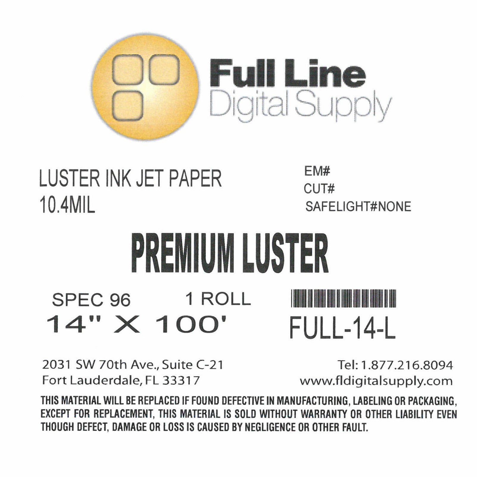 14" x 100' Premium Luster Photo Paper Roll