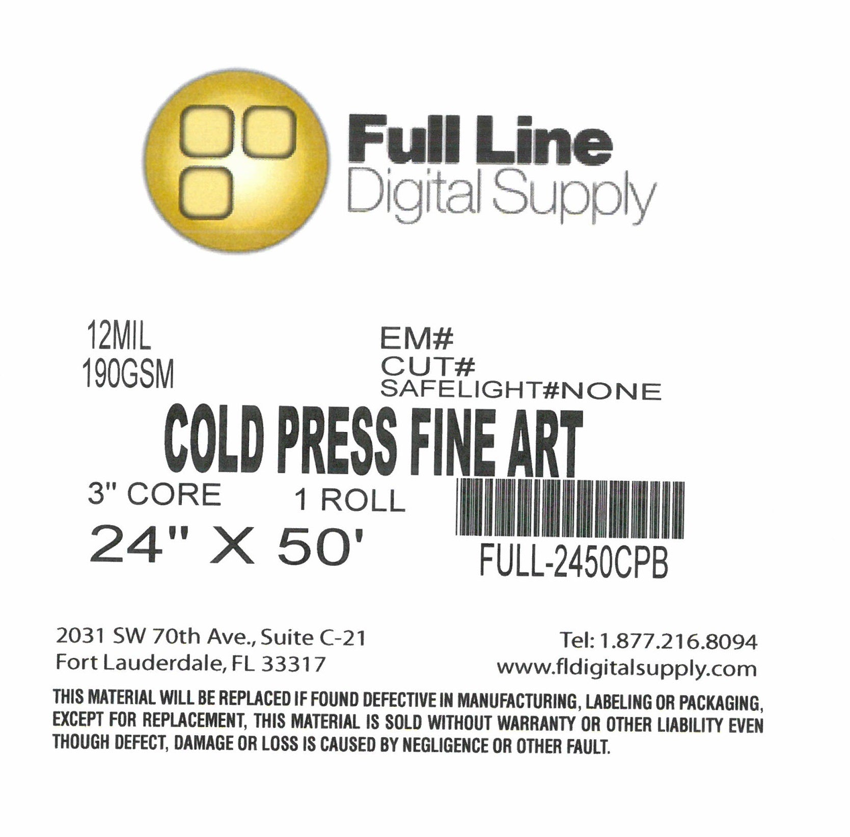 Full Line 24" x 50' Cold Press Bright Fine Art Paper