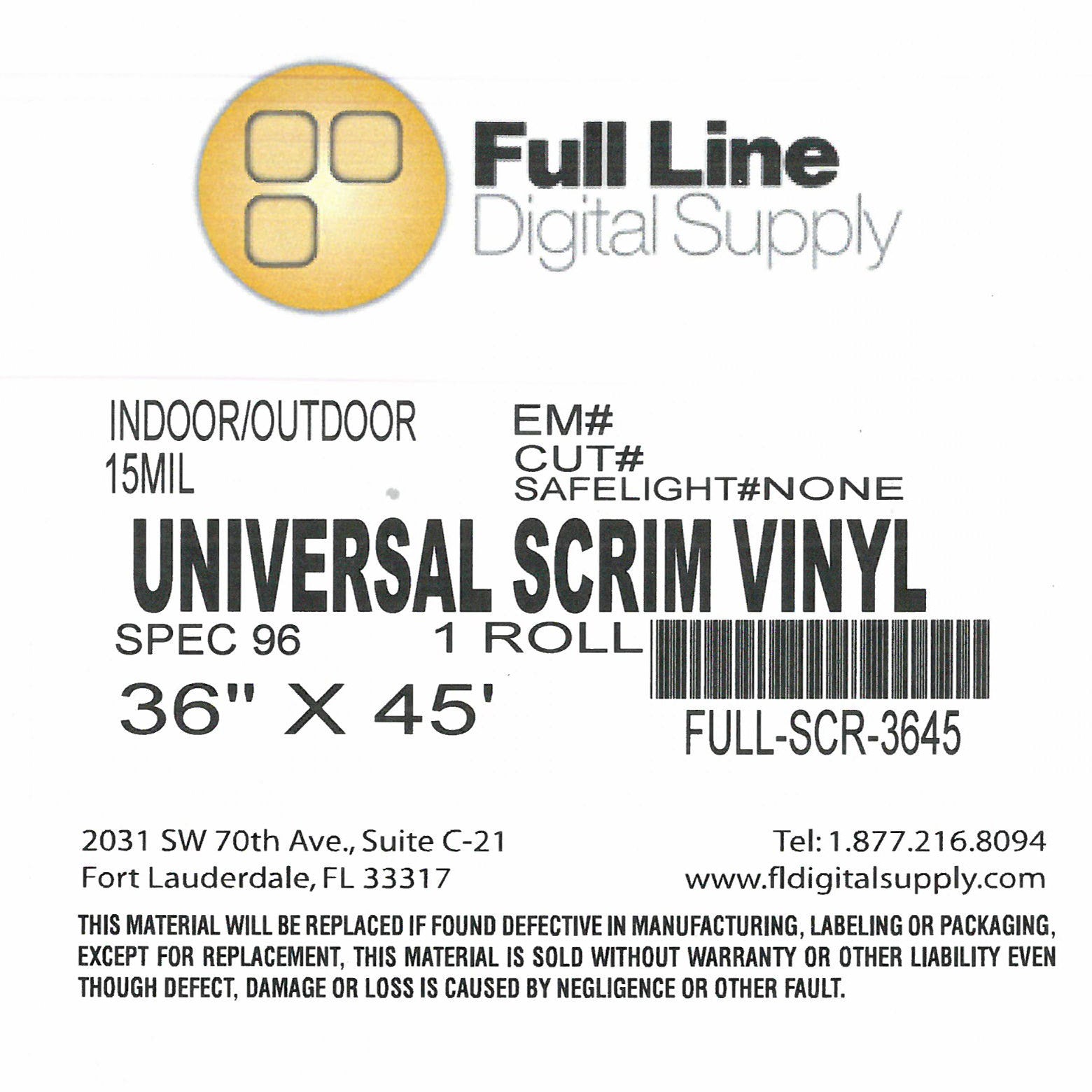 Full Line Indoor/Outdoor Universal Scrim Vinyl 36"x45' 15 mil