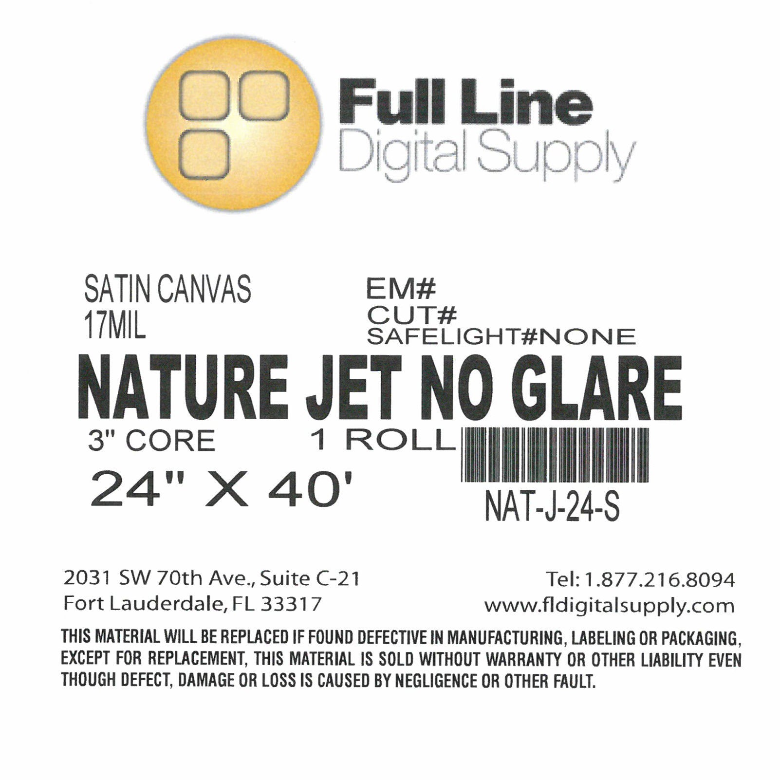 Full Line 24"x40' Nature Jet Canvas - 17mil - SATIN