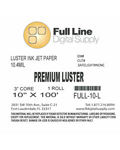 Full Line Premium Luster Inkjet Photo Paper 10" x 100' Roll