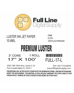 Full Line Premium Luster Inkjet Photo Paper 17" x 100' Roll